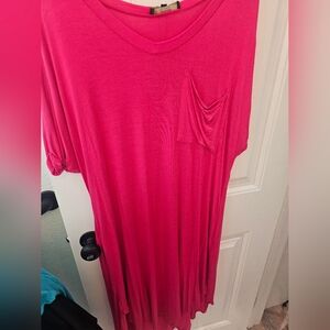 L&B Hot Pink V-Neck Midi Tunic with Pocket